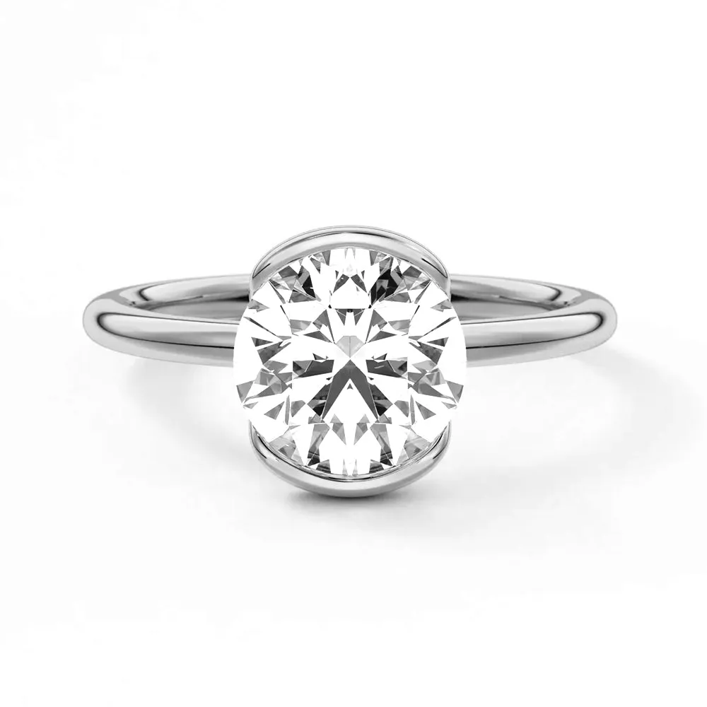Half Bezel Moissanite Round Cut Engagement Ring High-quality product Impressive Gift