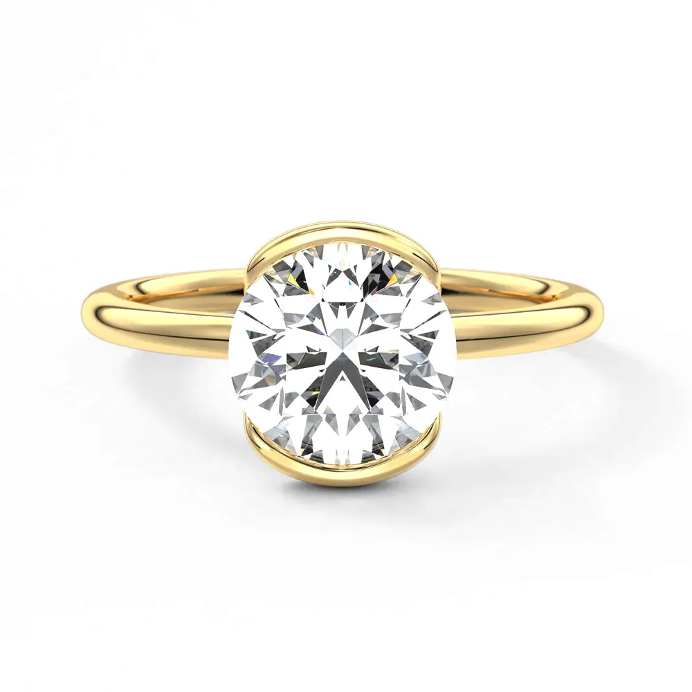 Half Bezel Moissanite Round Cut Engagement Ring Refined Harmony