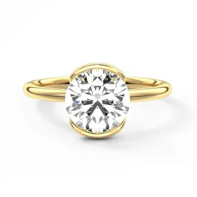 Half Bezel Moissanite Round Cut Engagement Ring Fashion Treat