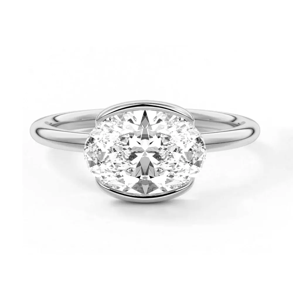 Half Bezel Oval Shaped Moissanite Engagement Ring Simple Trinket