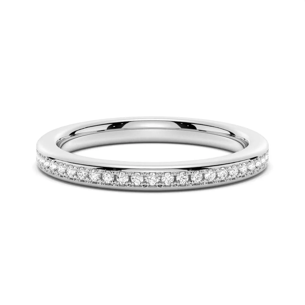 Half Eternity Round Cut Moissanite Classic Wedding Band Layer Friendly Muted Style