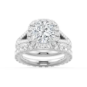 Halo Cushion Cut Split Shank Moissanite Ring Set with Matching Wedding Band Fantastic Expression Value Item