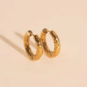 Hammered Chunky Rounded Huggie Hoop Earrings Glittery Decoration
