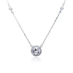 Sterling Silver 7mm CZ Halo Solitaire Necklace High-End Jewelry