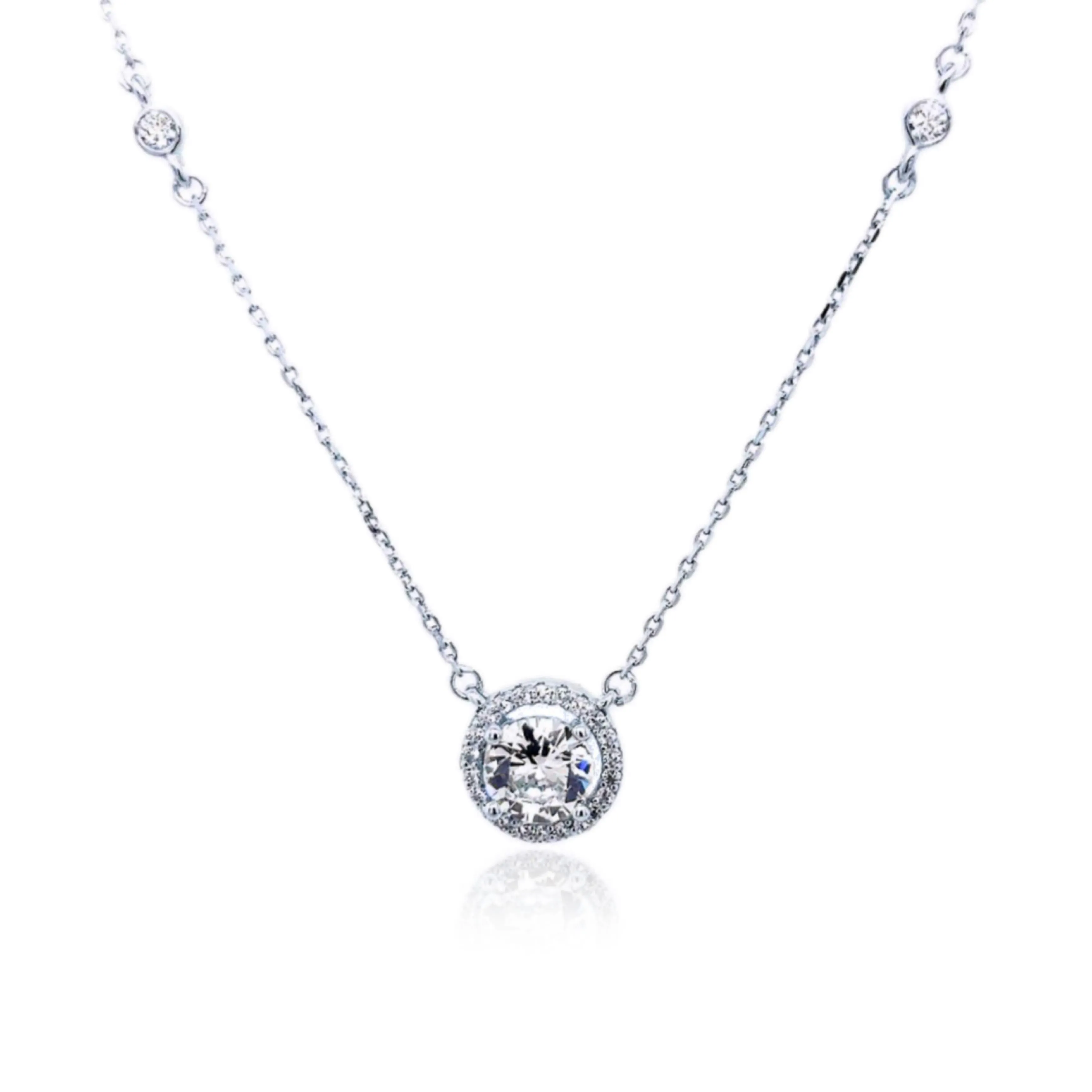 Sterling Silver 7mm CZ Halo Solitaire Necklace Solo Adornment Elegant Event