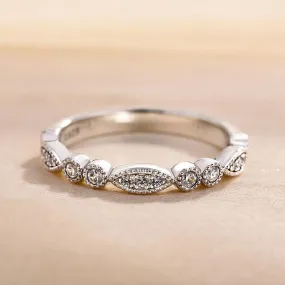 Timeless Detailing Quiet Luxury Louily Art Deco White Gold Full Eternity Thin Wedding Band For Women