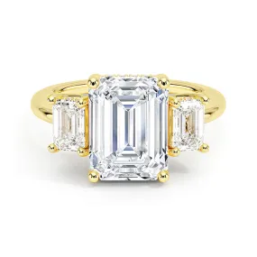 square shape Hidden Halo Emerald Cut Three Stone Moissanite Engagement Ring
