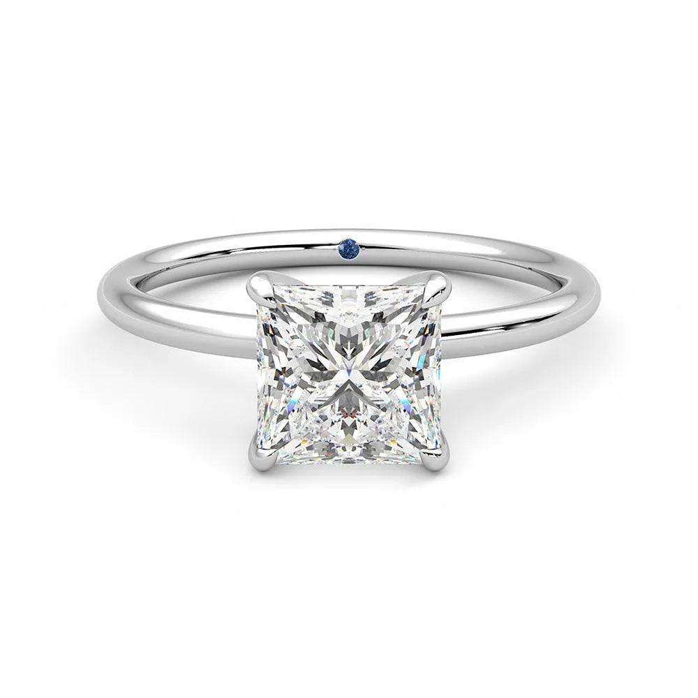 Solitaire Princess Cut Moissanite Engagement Ring with Hidden Anniversary Stone Pure Form