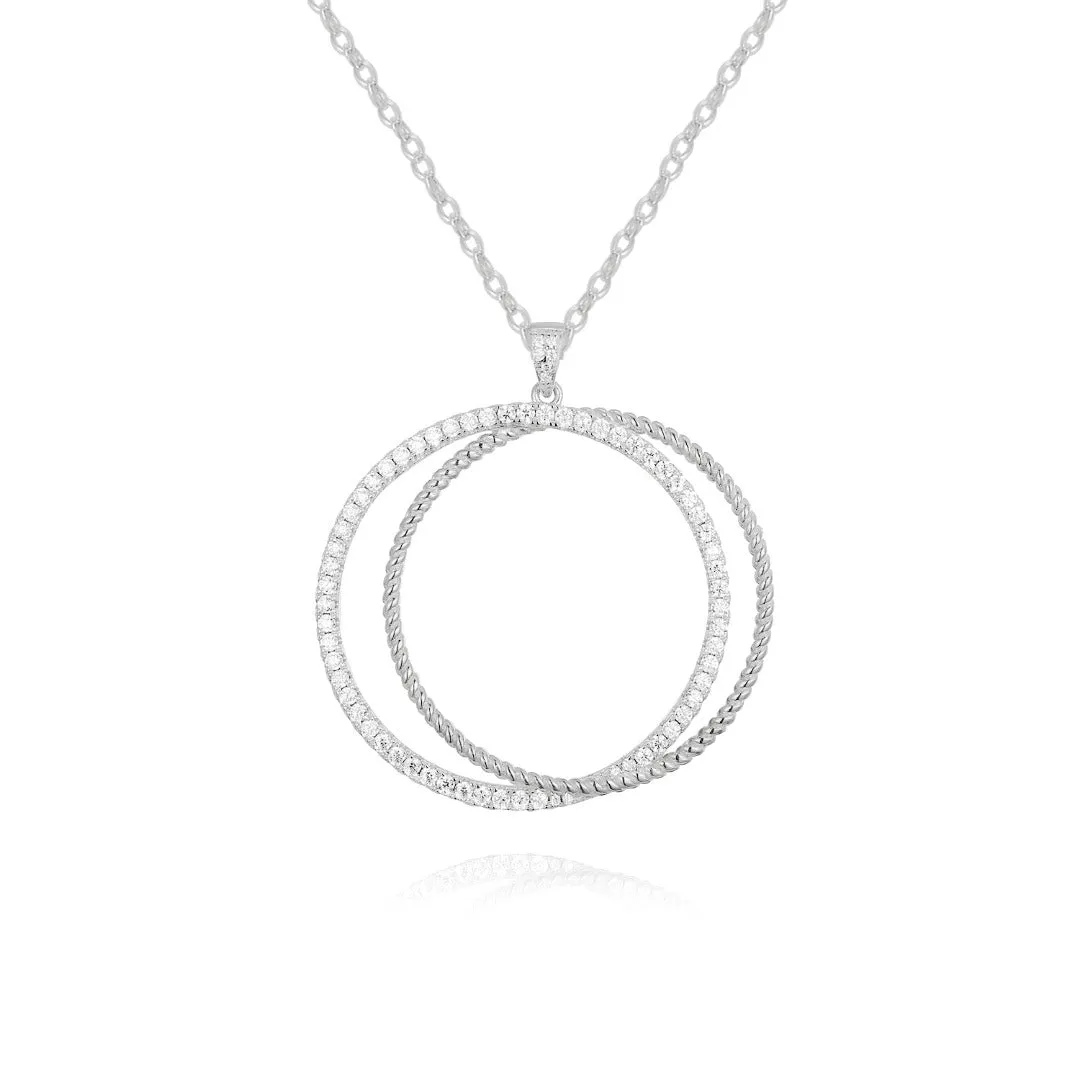 Mother??s Accent Statement Style Sterling Silver Interlocking Circles With CZ's Pendant Necklace