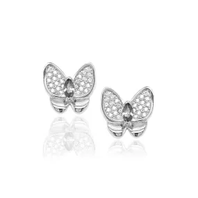 Sterling Silver Butterfly Micropave CZ Stud Earrings Holiday Decoration Modern Aesthetic