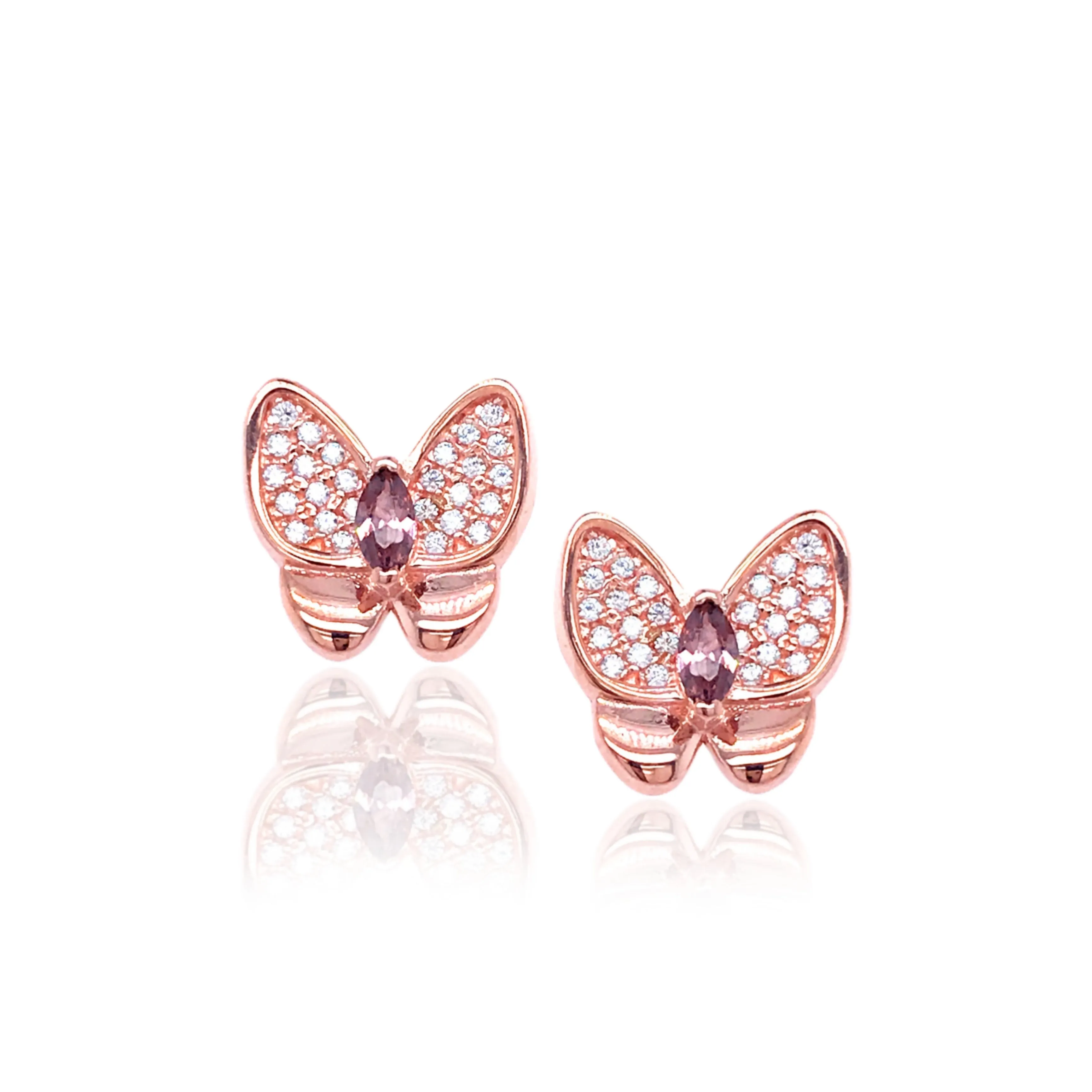 Fashionable Trinket Sophisticated Decor Sterling Silver Butterfly Micropave CZ Stud Earrings