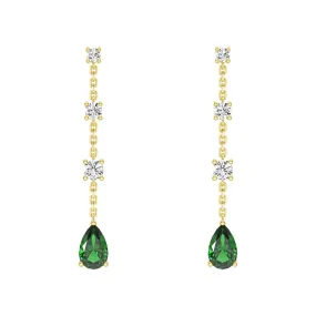Tiered Diamond Cascade Stud Earrings with Trembling Lab Emerald Drop Minimal Look Fresh Accent