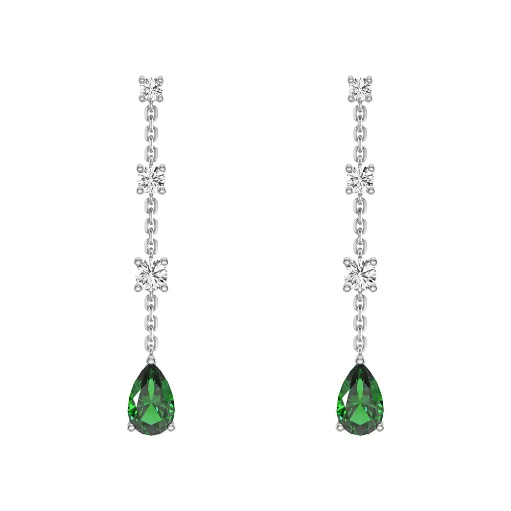 Tiered Diamond Cascade Stud Earrings with Trembling Lab Emerald Drop Daywear Style