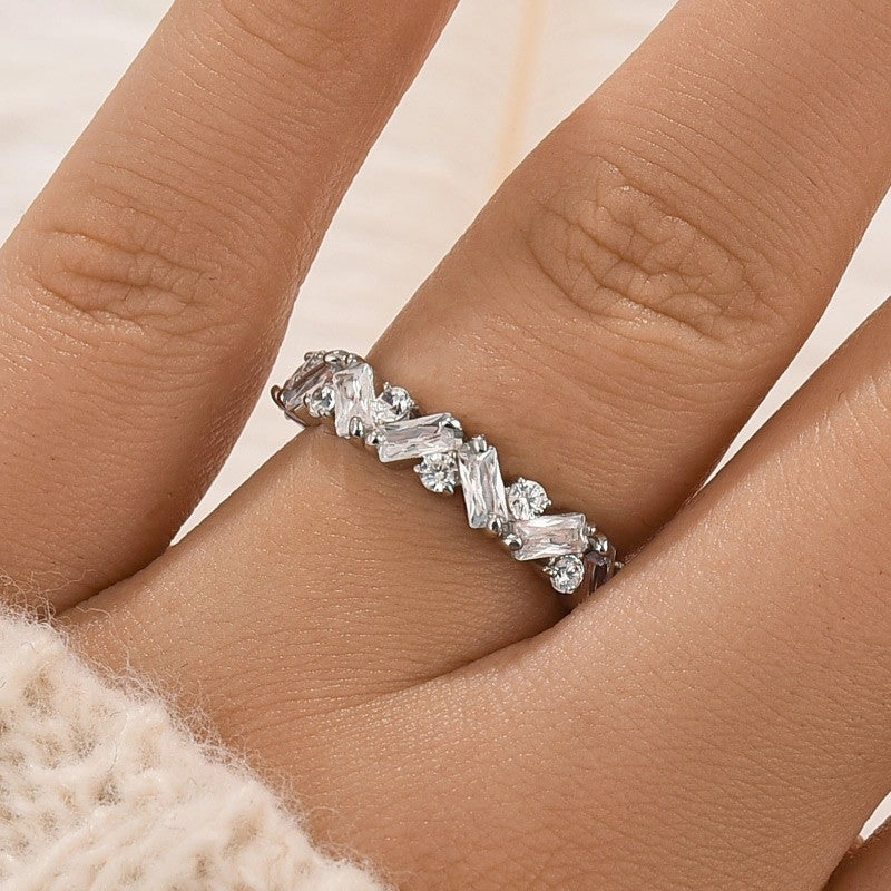 Fashion Edge 1.8Ct Half Round Cut & Emerald Cut Wedding Band In Sterling Silver