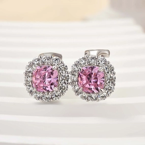 Exclusive Look Louily Lovely Pink Stone Cushion Cut Women's Stud Earrings