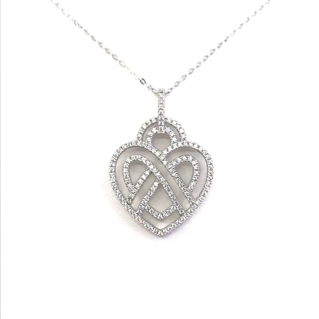 Rhodium Plated Sterling Silver Heart CZ Multicolor Pendant Necklace Layered Detail
