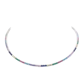 Sterling Silver Rainbow Choker Necklace Family Detail Elegant Style