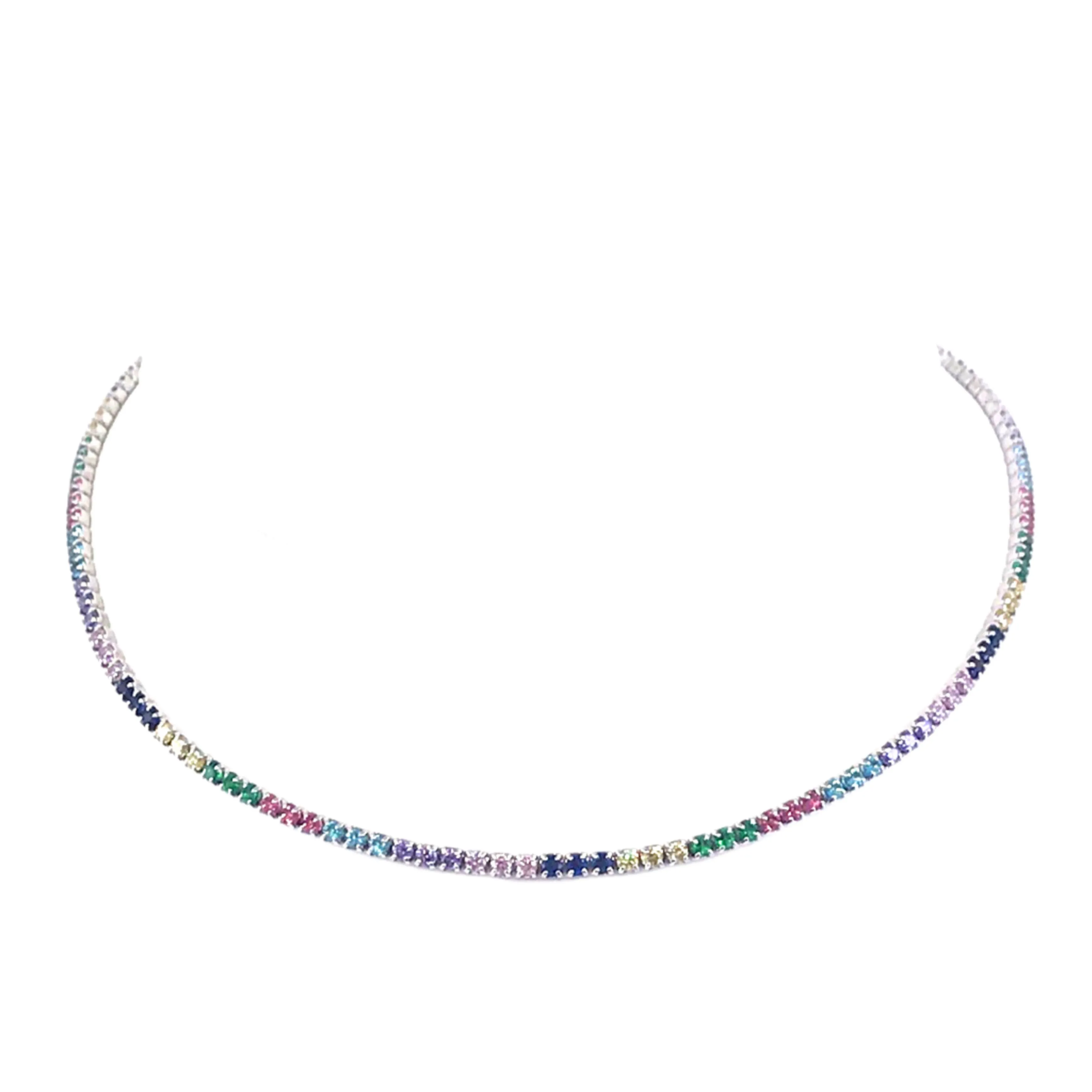 Sterling Silver Rainbow Choker Necklace Family Detail Elegant Style