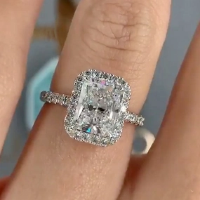 Artisan Highlight Louily Halo Radiant Cut White Sapphire Simulated Diamond Engagement Ring