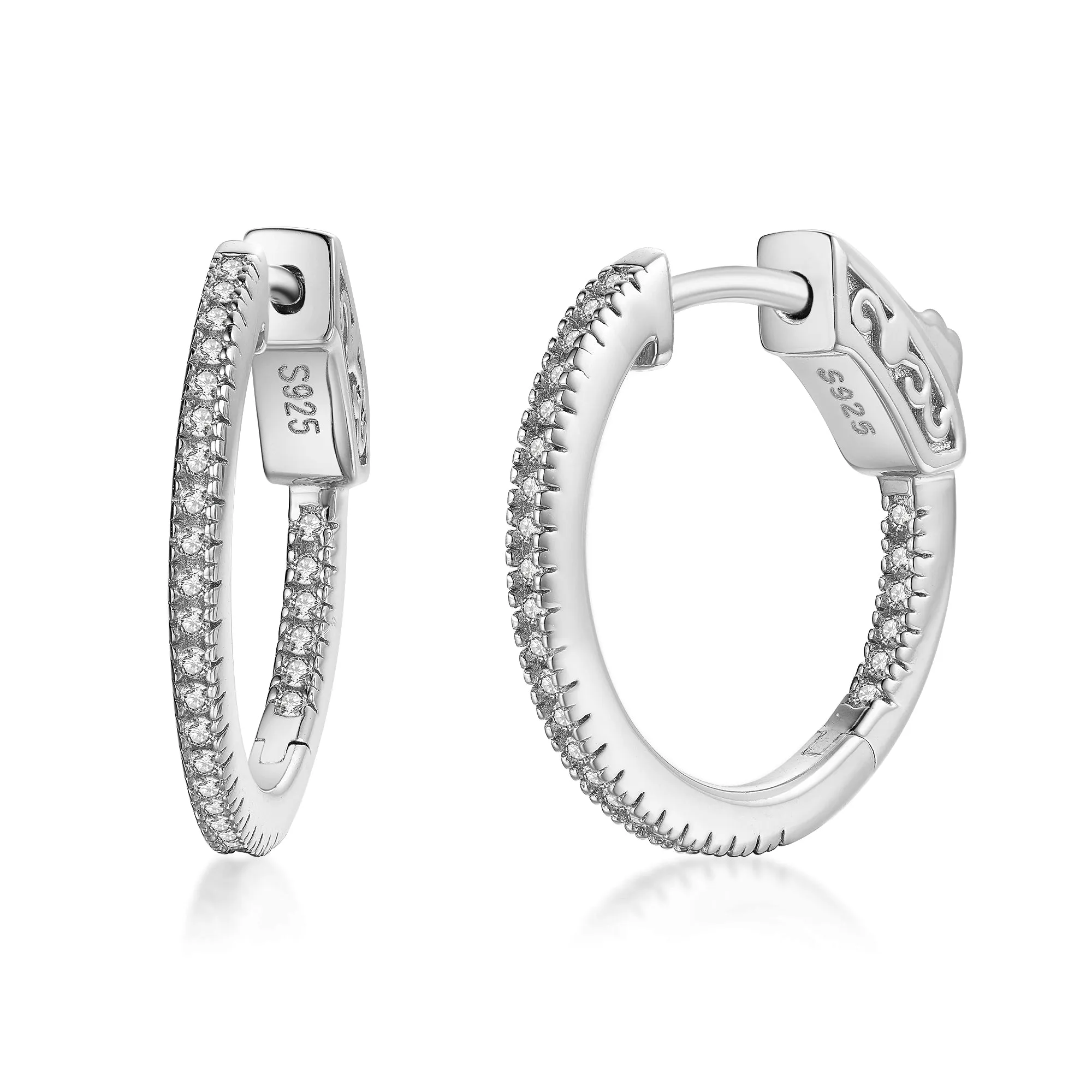 Everyday Accessory Sterling Silver 20mm Round CZ Hoop Earrings with 1mm CZs