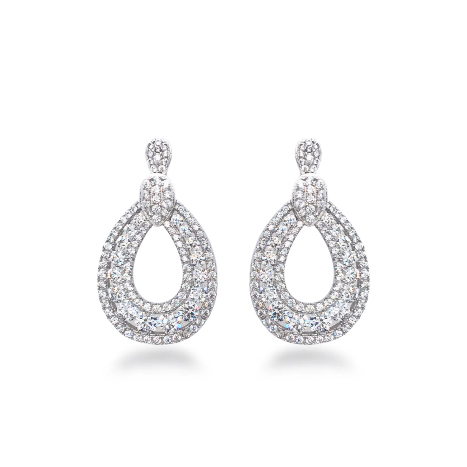 Attractive Trinket Exquisite Look Rhodium Plated Sterling Silver Micropave CZ Small Teardrop Earrings