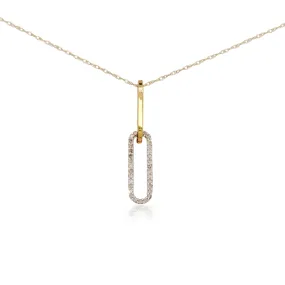 10K Gold Paperclip With Diamonds Pendant Necklace Classic Edge