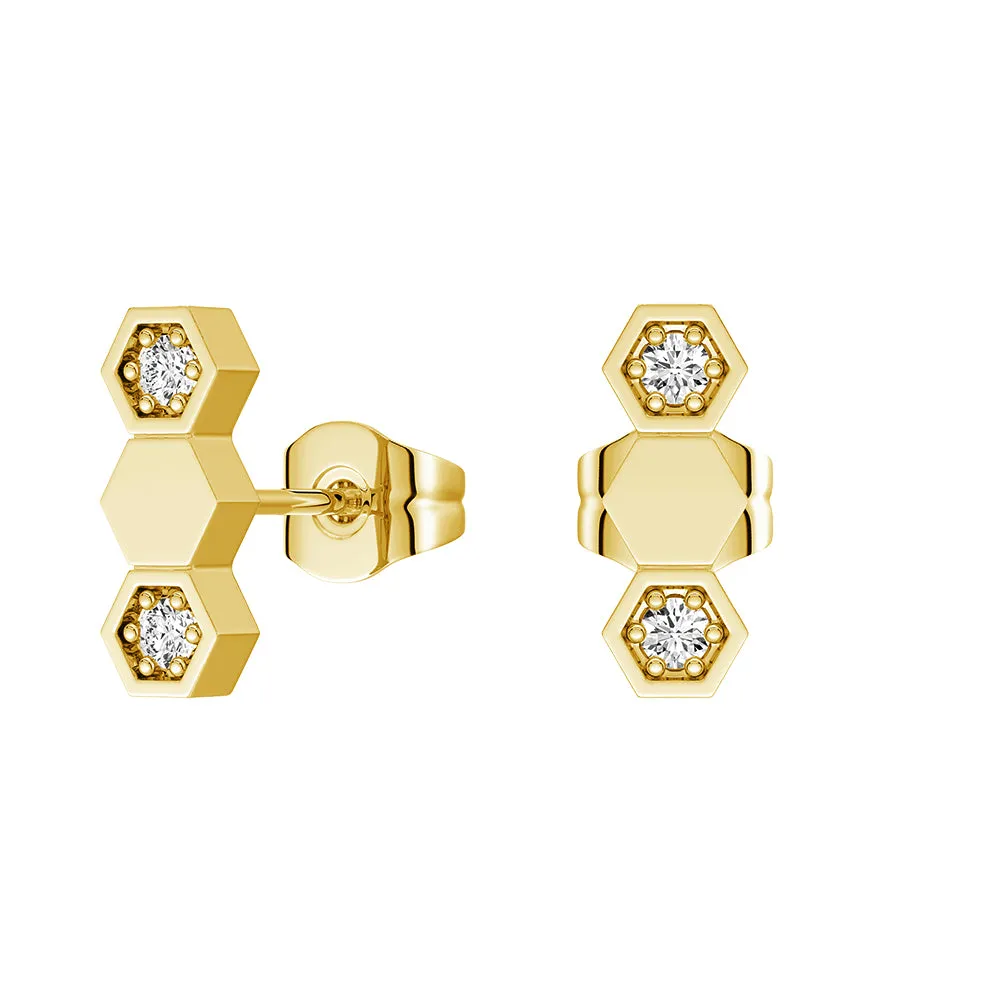 Gleaming Detail Honeycomb Hexagon Stud Earrings with Lab Grown Diamonds