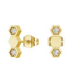 Gleaming Detail Honeycomb Hexagon Stud Earrings with Lab Grown Diamonds
