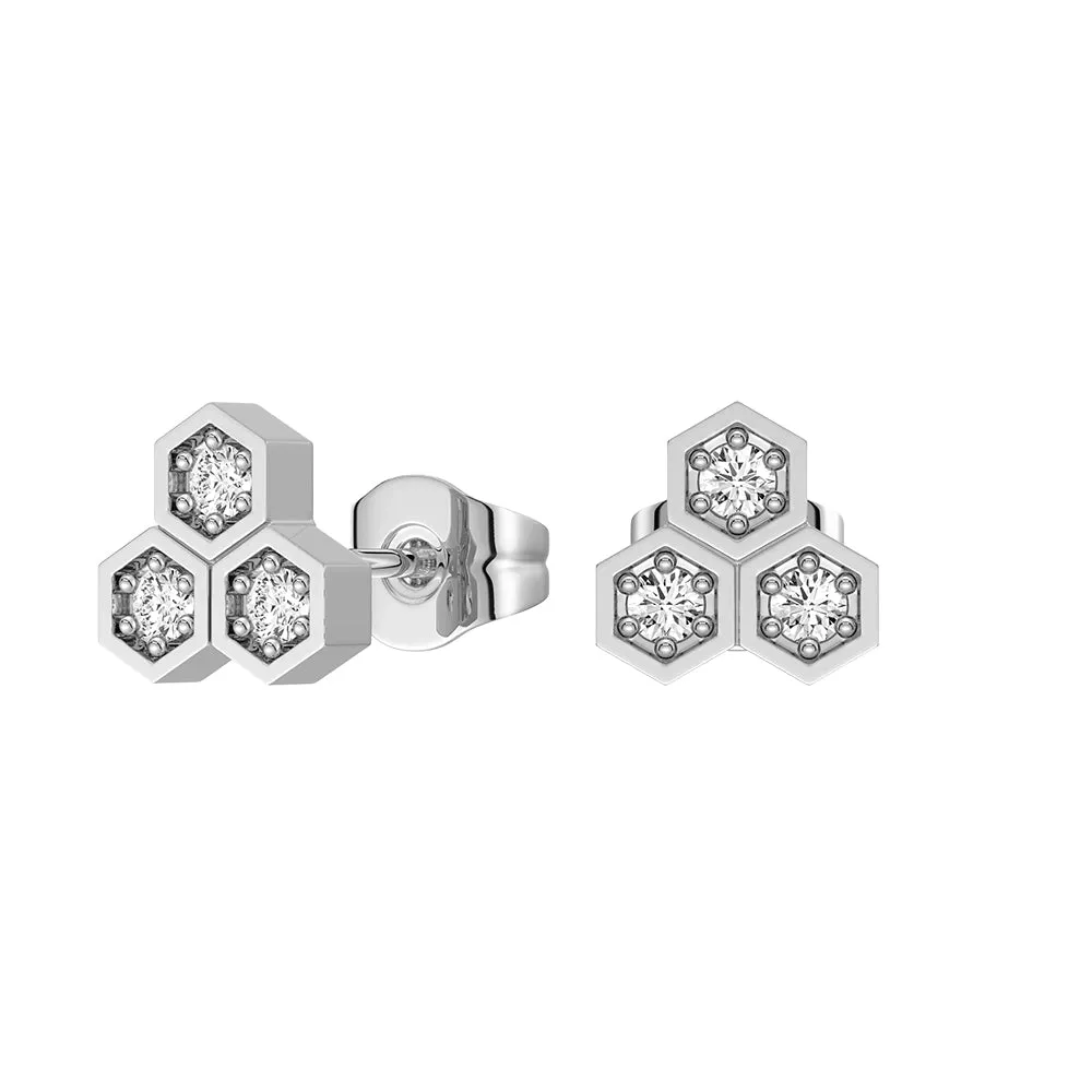 Luxury Jewelry Artistic Detail Honeycomb Trio Hexagon Stud Earrings with Lab Grown Diamonds