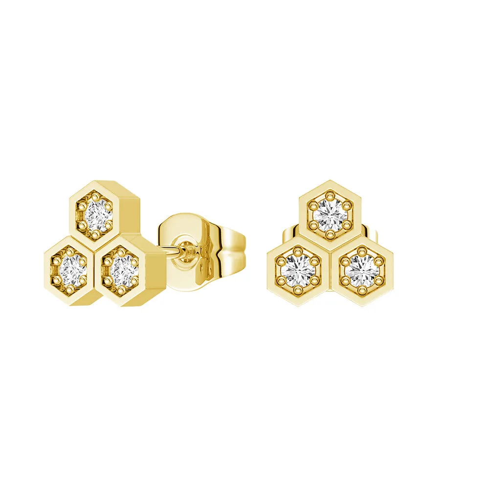 Honeycomb Trio Hexagon Stud Earrings with Lab Grown Diamonds Contemporary Edge