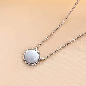 Finishing Accent Louily Elegant Halo Round Cut Opal Stone Women's Pendant Necklace In Sterling Silver