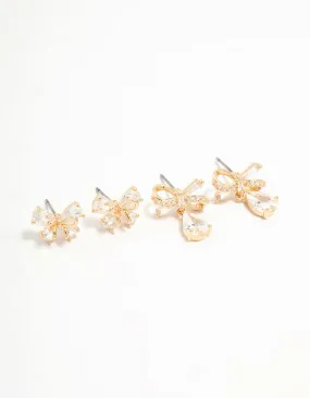 Gold Cubic Zirconia Bow Stud Earrings 2-Pack Day To Day