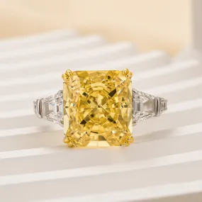 Louily Dazzling Yellow Stone Radiant Cut Three Stone Engagement Ring In Sterling Silver Elegant Shine