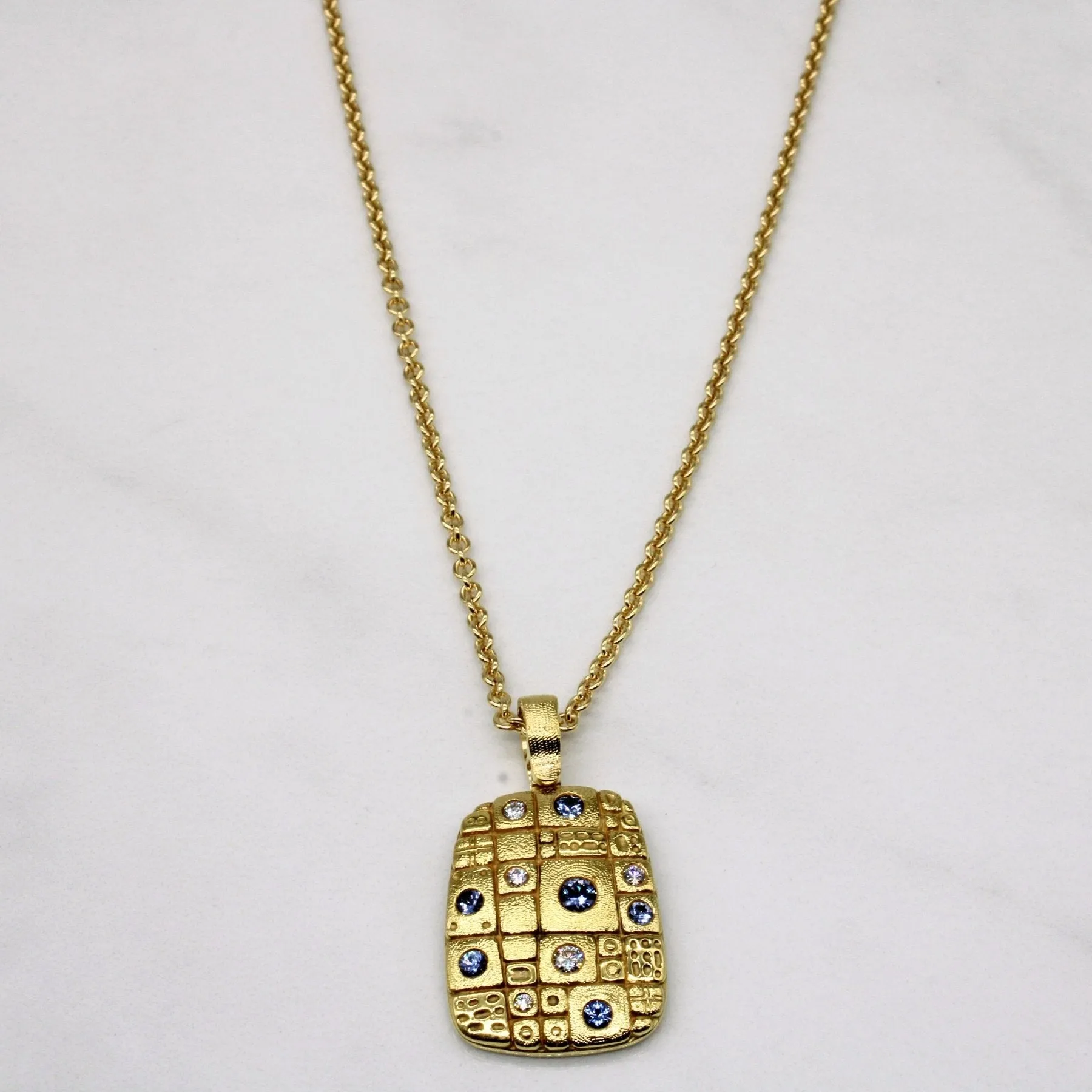 'Alex Sepkus' Pathway Pendant Sapphire & Diamond 18k  Necklace | 0.32ctw, 0.09ctw | 18" | Winter Mood Charming Style