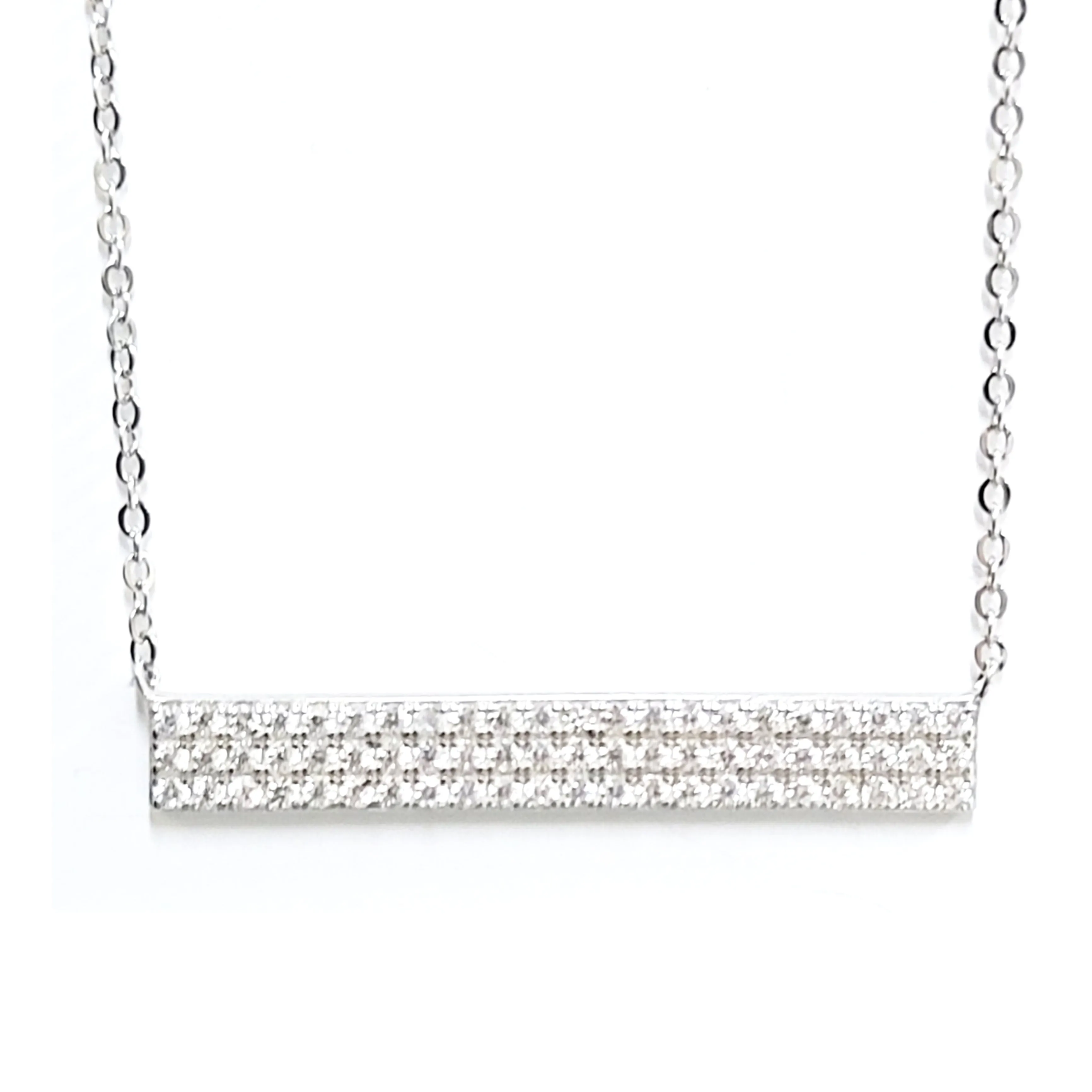 Romantic Style Fashion Style Sterling Silver Three Row CZ Bar Necklace