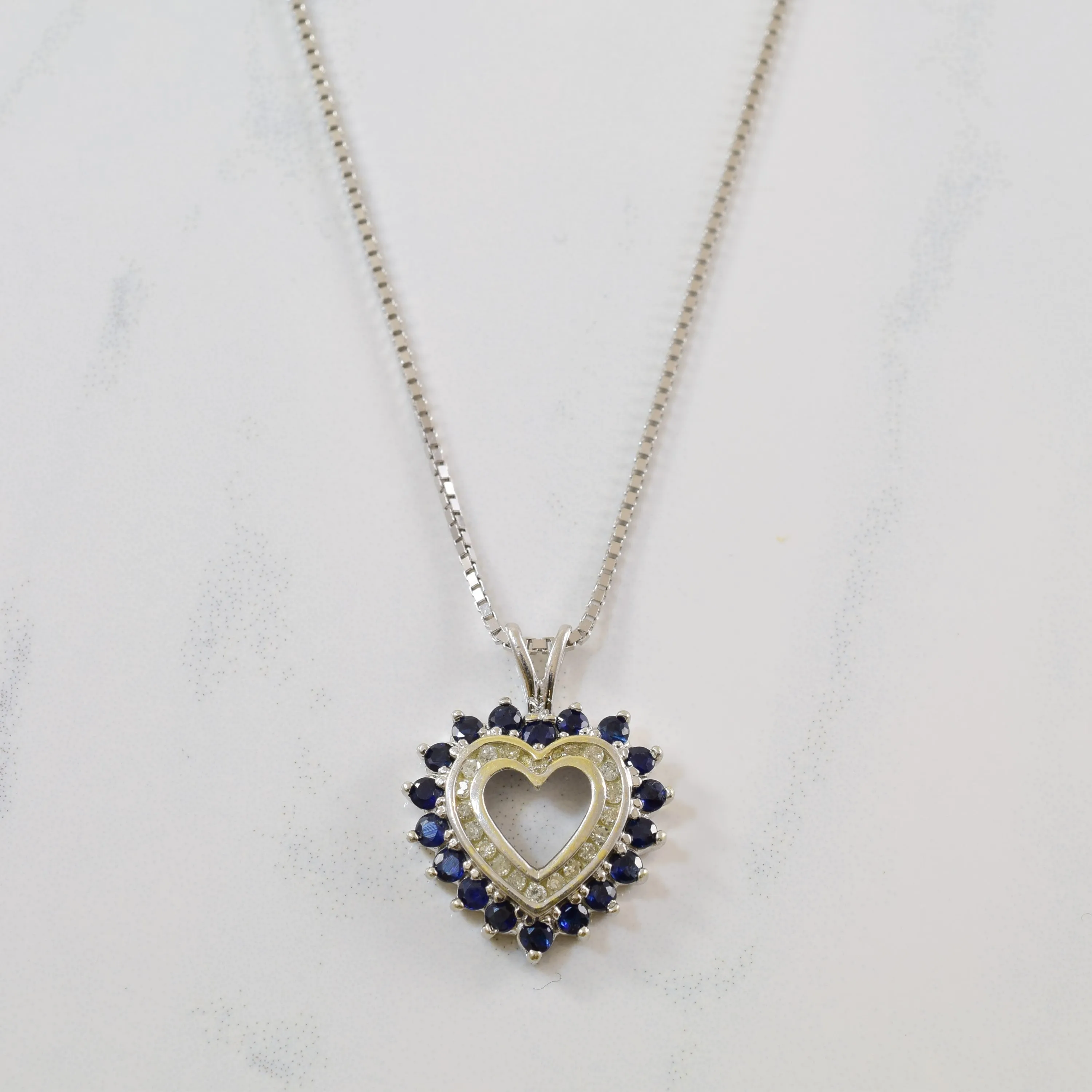 Blue Sapphire & Diamond Heart Necklace | 0.54ctw, 0.06ctw | 17" | Classic Shape