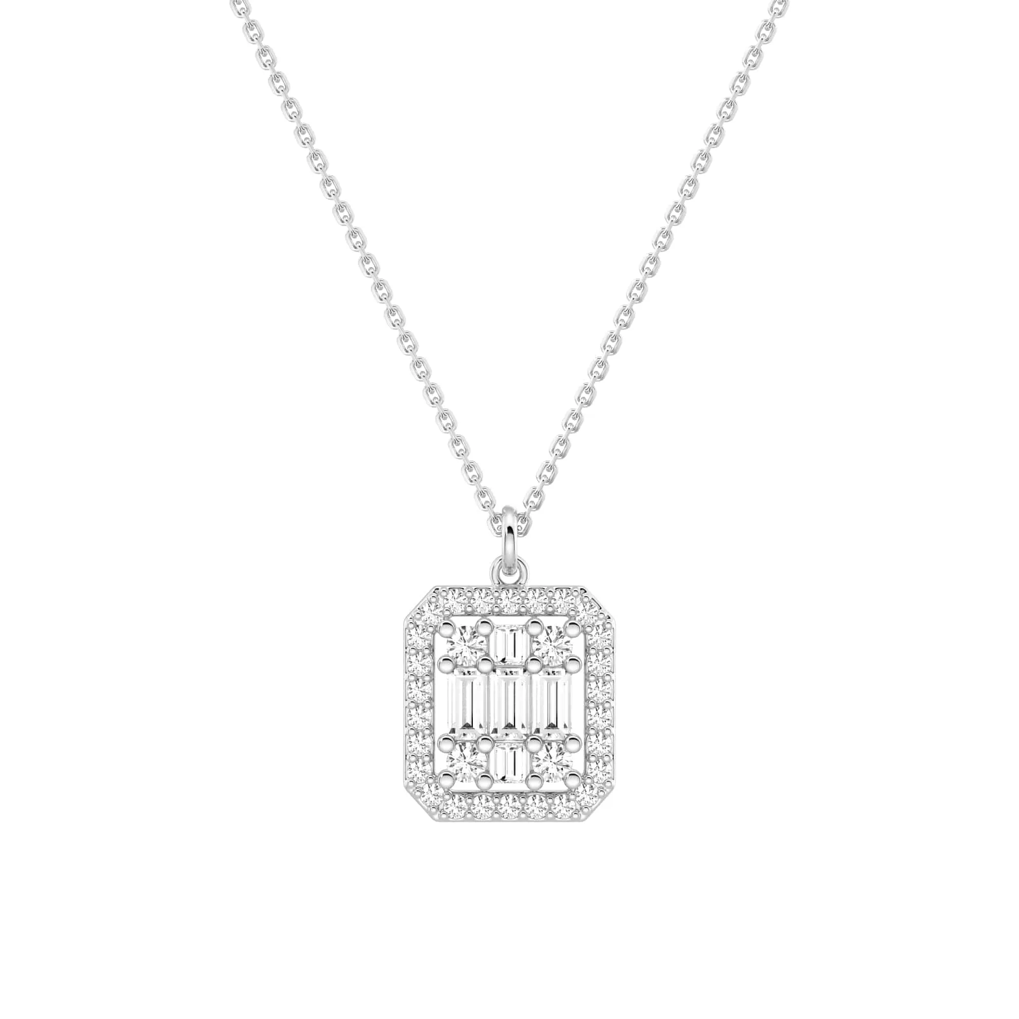 Soft Lighting Infinity Halo Lab Grown Diamond Rectangular Cluster Necklace