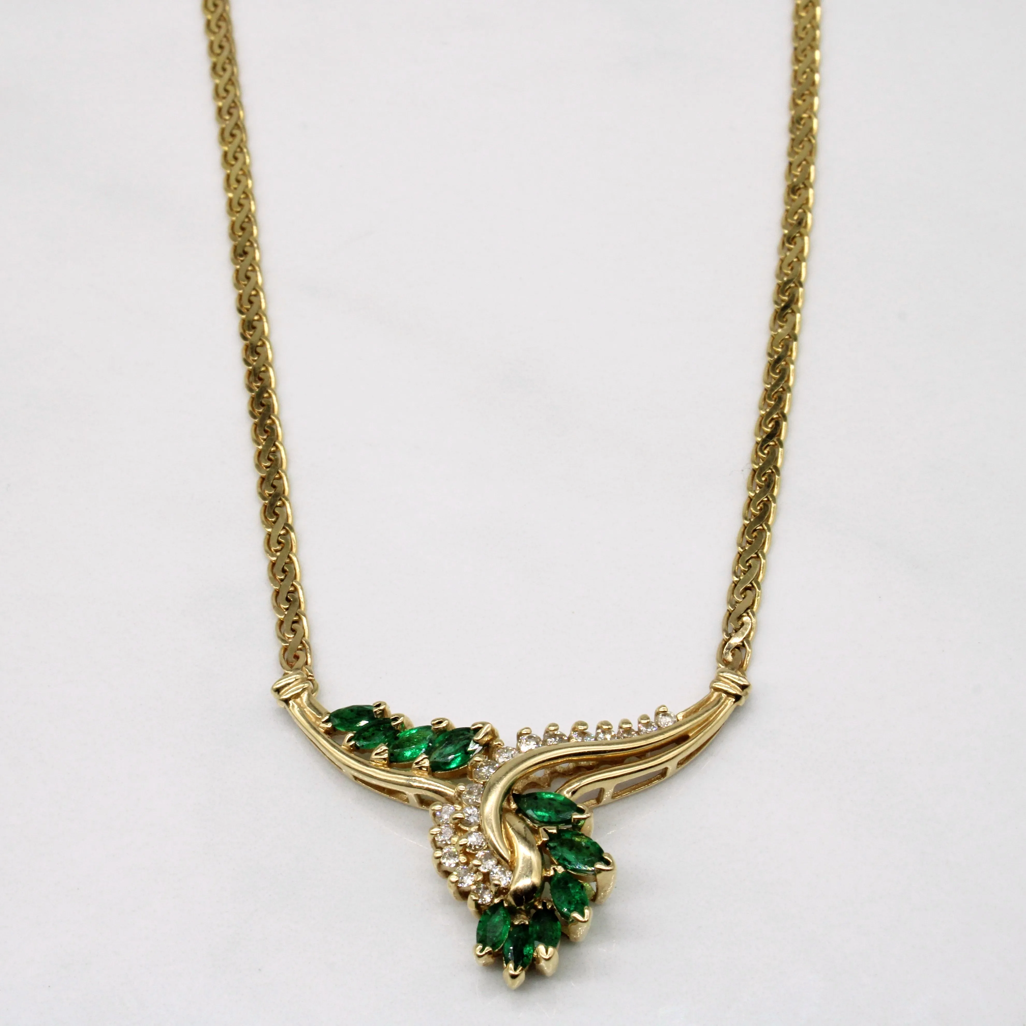 Emerald & Diamond Pendant 14k Necklace | 1.00ctw, 0.25ctw | 17" | Festive Touch
