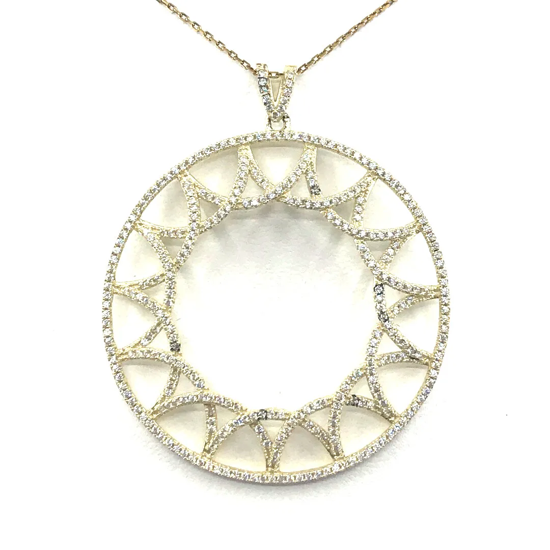 Sterling Silver Circle Micropave CZ Pendant Necklace Daily Present Party Mood