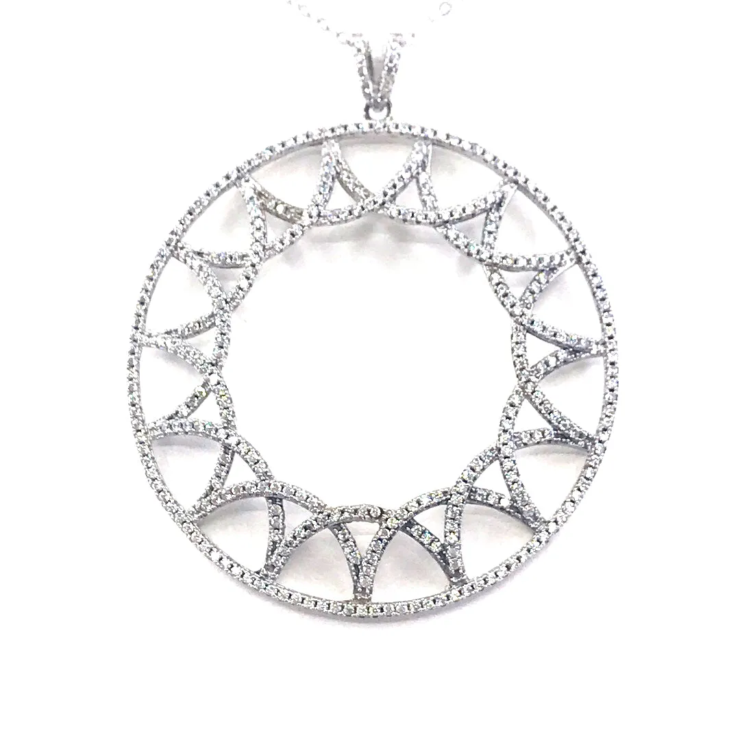 Sterling Silver Circle Micropave CZ Pendant Necklace Autumn Look Cool Look