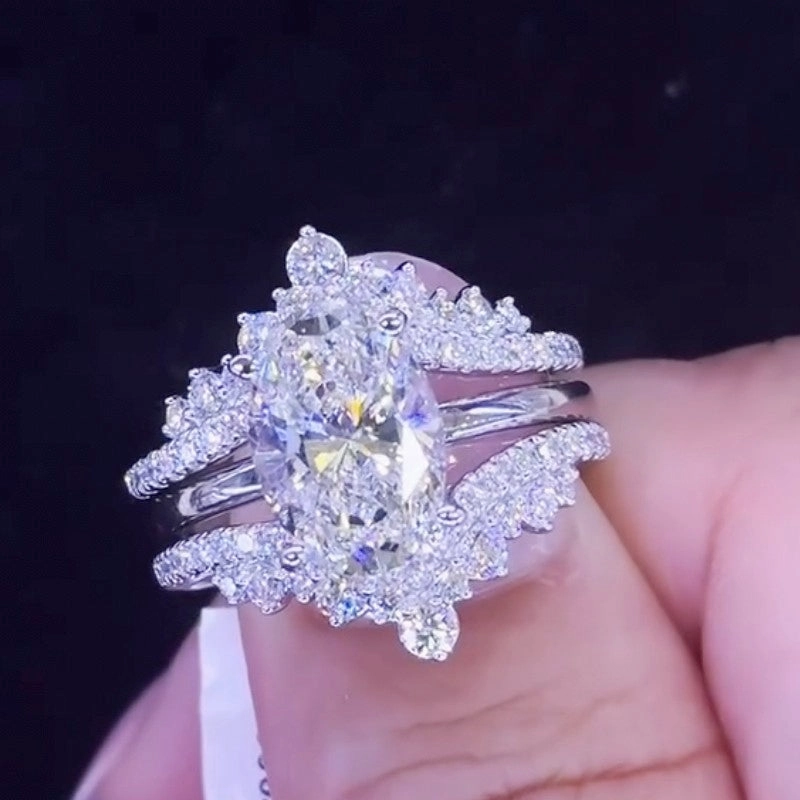 Sparkle Pop 3PC 4.0Ct Oval Cut Vintage Wedding Ring Set With Two Crowned Shaped Wedding Bands