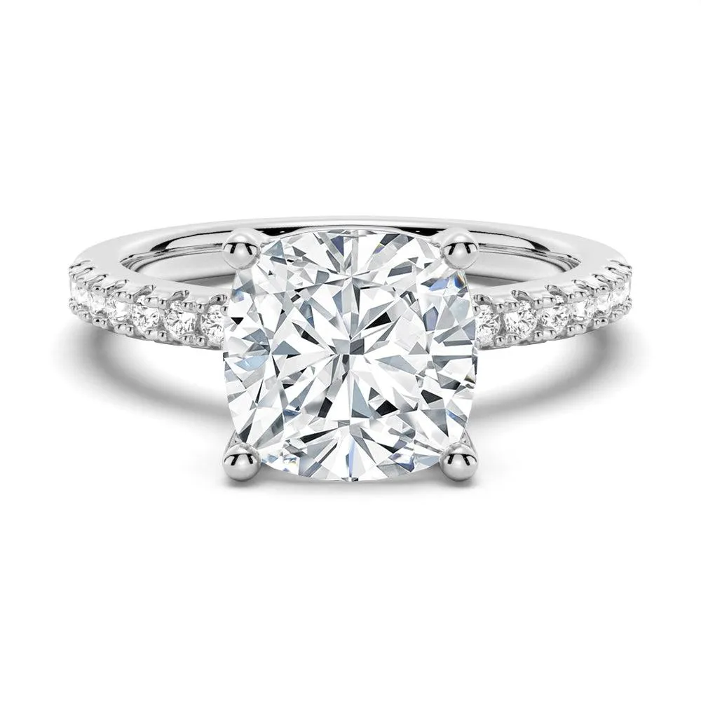 Sealed Edge Inspired Accent French Pav?? Cushion Cut Moissanite Engagement Ring