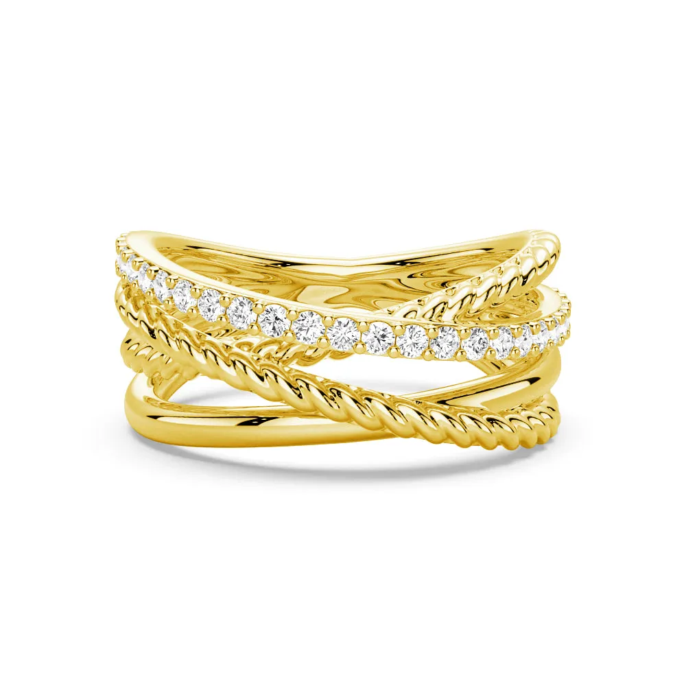Lively Spirit Interwoven Diamond Ring with Twisted Rope Bands