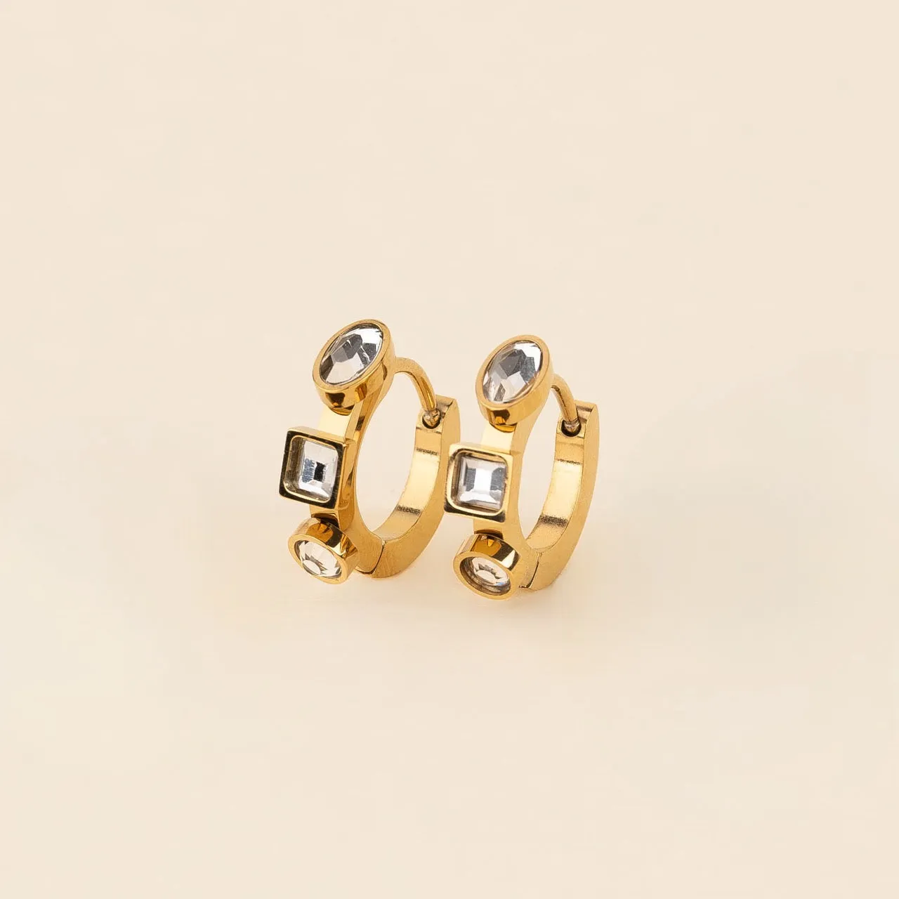 Large Decoration Unique Design Crystal 3D Huggie Hoop Earrings