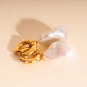 Opulent Accent Trendy Appearance Jumbo Baroque Natural Pearl Huggie Hoop Charms