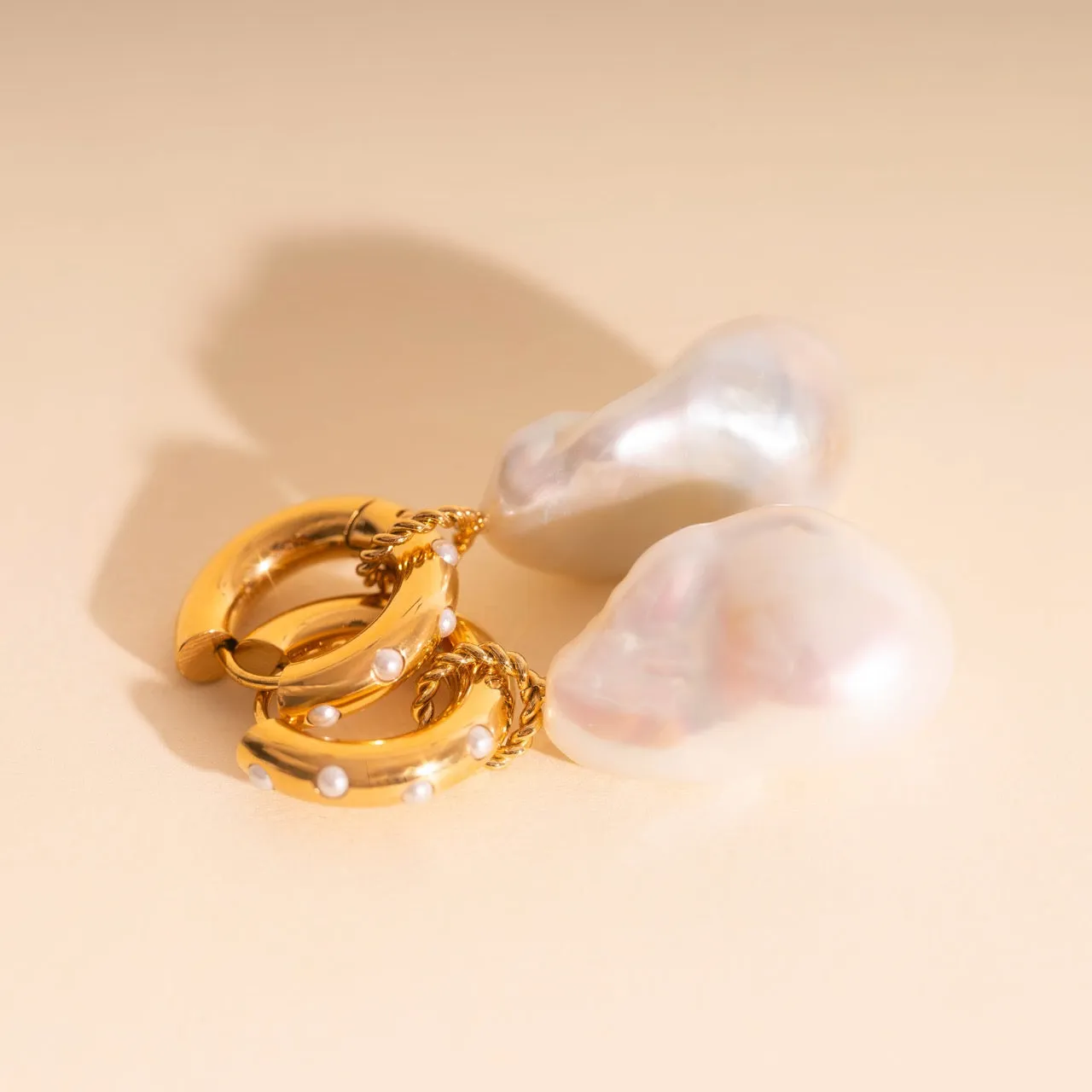 Opulent Accent Trendy Appearance Jumbo Baroque Natural Pearl Huggie Hoop Charms