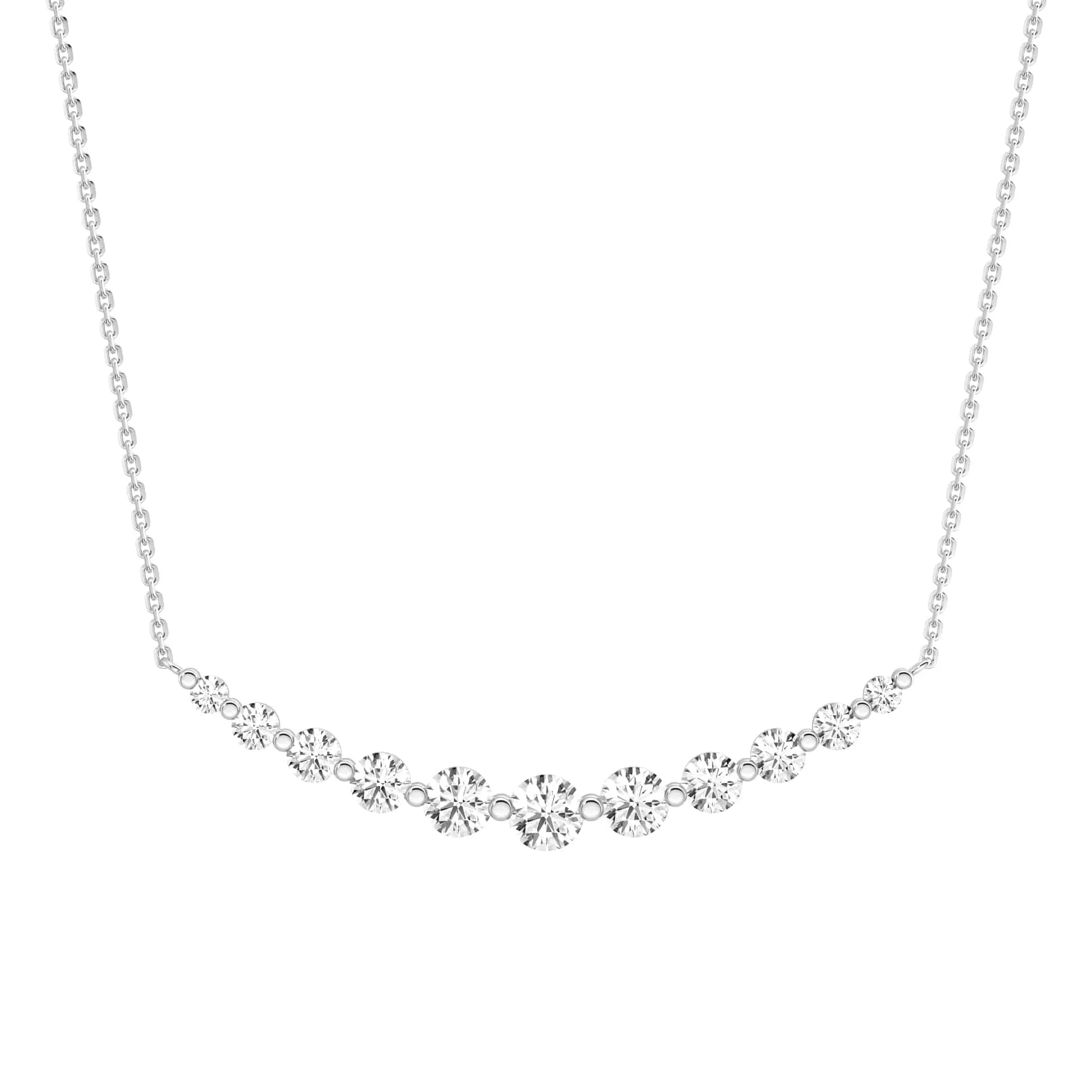 Structured Accent Minimal Daywear Lab Grown Diamond Eleven Stone Curved Bar Necklace