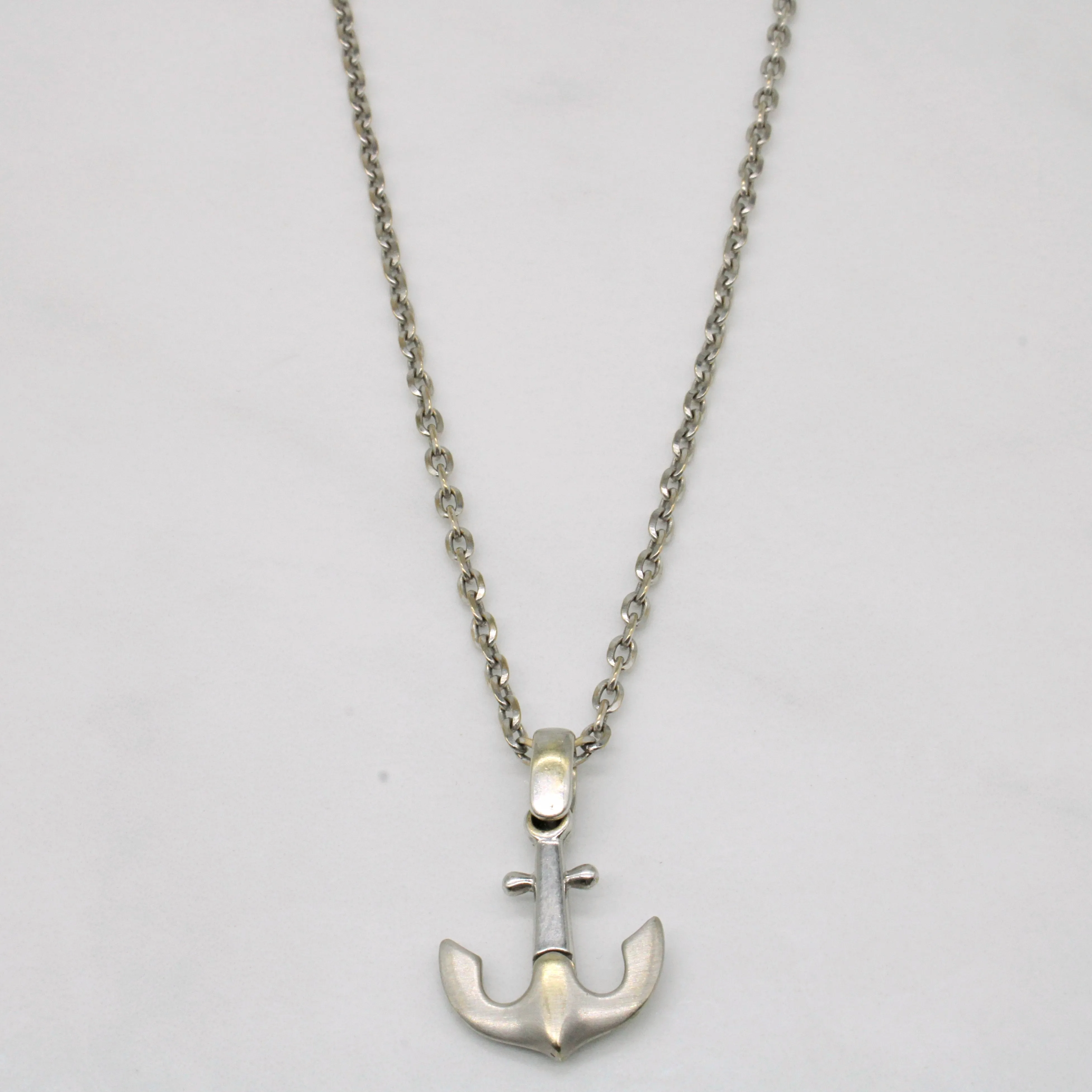 Lustrous Feature Clean Texture 18k White Gold Anchor Pendant & Necklace | 20" |