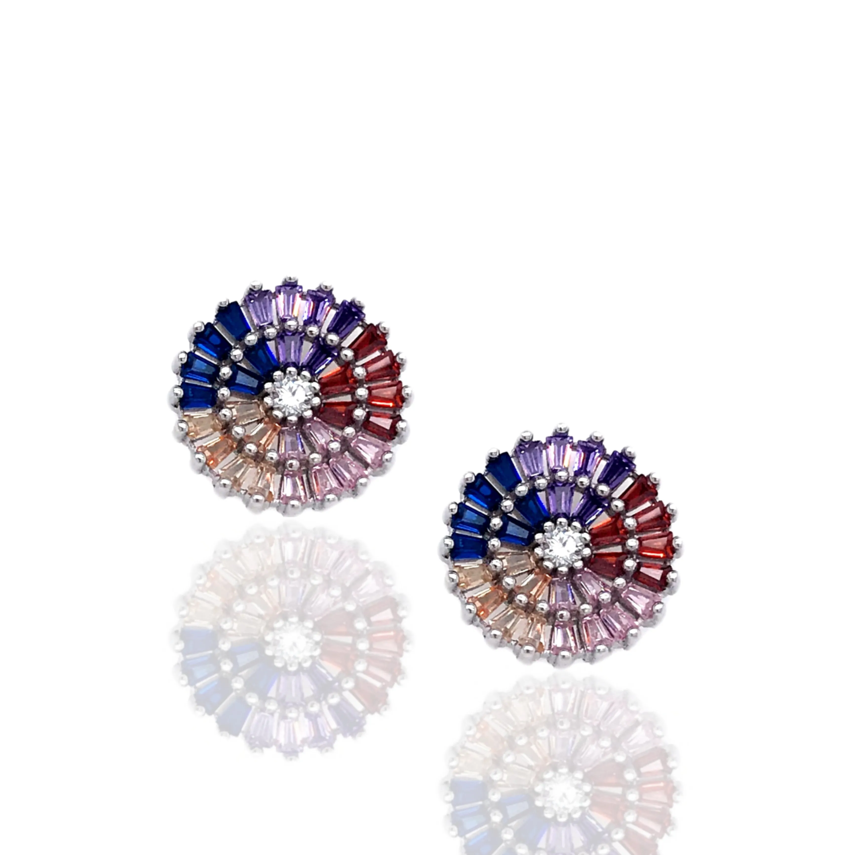 Sparkling Jewelry Sterling Silver Rainbow Circle Stud Earrings
