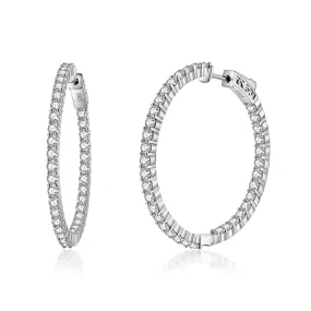 Sterling Silver 40mm Round CZ Hoop Earrings with 2.5mm CZs Glittering Selection